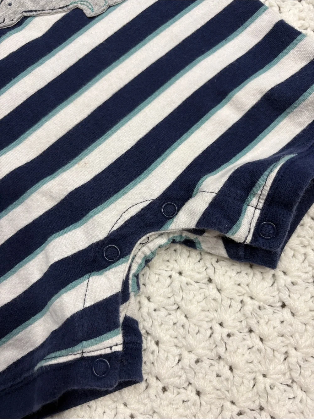 Just One You by Carter's Striped Hooded Baby Navy White & Teal Romper Size 18M !